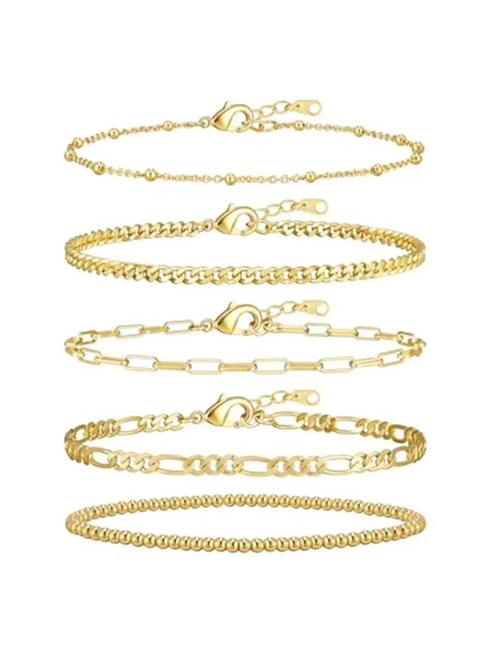 5PCS Women's Gold Bracelets 14K Gold Plated Stackable Bracelet Stack Set